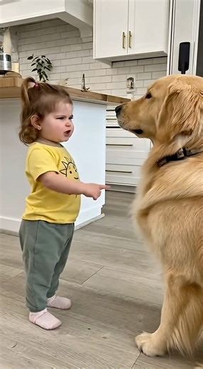 Cutest Argument Ever: Girl vs Guilty Golden Over Stolen Snacks! 🍪🐶