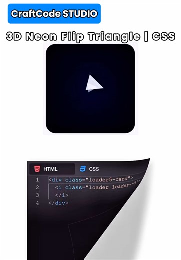 3D Neon Flip Triangle | CSS | CraftCode STUDIO Learn HTML & CSS the easy way — one short at a time! In this video, I build a clean, modern UI using simple frontend code. If you’re learning web development, UI/UX, or just love modern designs, these quick tutorials will help you level up fast. 💻 Tech Used: HTML, CSS, Frontend ✨ Topics: UI Design, Creative Layouts, CSS Tricks, Animations 🚀 Goal: Build better websites with clean and modern UI #coding #craftcodestudio #fyp #html #learnontiktok