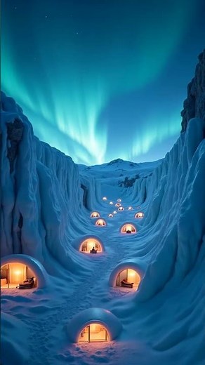 🧊 Igloo Village in Ice Canyon Under Northern Lights! Arctic Paradise Valley ❄️