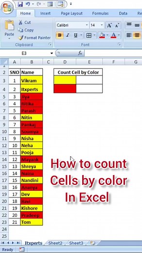 How to count cells by color in Excel Code - Custom functions to count by color in Excel. --------- Function CountCellsByColor(data_range As Range, cell_color As Range) As Long Dim indRefColor As Long Dim cellCurrent As Range Dim cntRes As Long Application.Volatile cntRes = 0 indRefColor = cell_color.Cells(1, 1).Interior.Color For Each cellCurrent In data_range If indRefColor = cellCurrent.Interior.Color Then cntRes = cntRes 1 End If Next cellCurrent CountCellsByColor = cntRes End Function Syntax