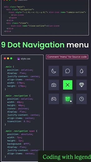 9 Dot Navigation magic using HTML CSS 😎 cool Navigation Menu 😍 javascript tutorial #coding #html5