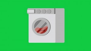 Washing Machine Animation with Clothes Spinning and Vibrating, Green Screen and White Background, Looping
