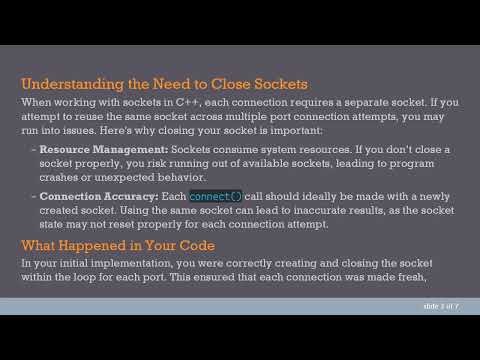 C+ + Socket Programming: Closing Sockets for Successful Port Scanning