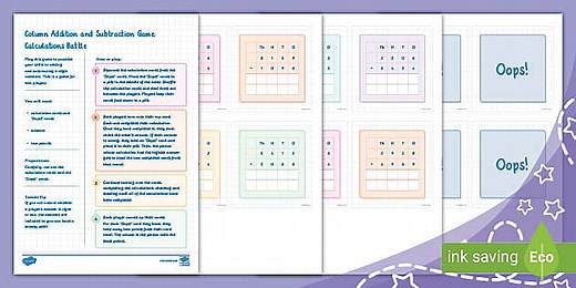 Column Addition and Subtraction Game: Calculations Battle (Ages 8 - 9)