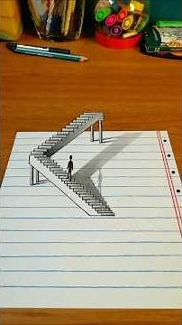 3D Stairs Drawing on Paper | Easy 3D Drawing Art #shorts #shortvideo #3ddrawing #opticalillusions