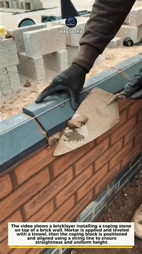 Bricklayer Installing Coping Stones Like a Pro #Masonry #Construction #DIYBuild