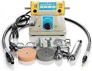 Electric Bench Buffer Polisher, 350W Mini Jewelry Rock Polishing Grinding Buffing Benchtop Tool Kits, Variable Speed 0~10000 RPM, DIY Rock Gem Jade