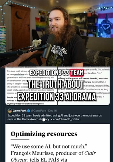 The truth about the Expedition 33 AI Drama. I just want to make it clear I don’t support the use of generative AI in anyway, I just think you shouldn’t write this incredible game off or call it AI Slop because of one mistakenly left place holder texture that was only there for a week after the game’s release! And also if you’re gonna direct your hate somewhere imo you should target it to a company that actually has been actively firing employees in favor of AI like Microsoft or Epic Games! Live 