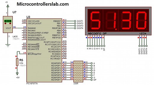 LM35 Temperature Sensor with 7-Segment Display and Pic Microcontroller