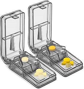 JohnBee 2PCS Pill Cutter for Small or Large Pills - The Best Multiple Pill Splitter Ever - Design in The USA - Doubles as a Tablet Box - Not Suitable for Tiny Pills (Gray)