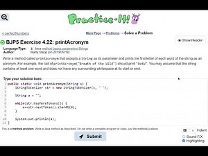 Java Practice It | Exercise 4.22: printAcronym | StringTokenizer, method basics, Strings