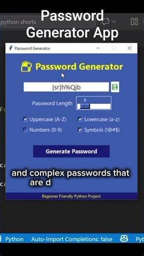 How to generate Strong Password | Password generator App #python #gui #app #pythontutorial #tkinter