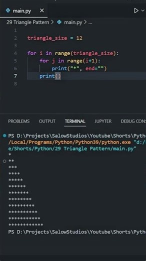 Create a Triangle Pattern in Python #pythonanddjangofullstackwebdeveloper #coding