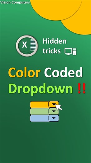 35K views · 268 reactions | "Excel Tutorial: Create a Color-Coded Drop-Down List. Learn how to make a dynamic dropdown menu in Excel with color coding for easy data analysis and visualization. #excel #exceltips #exceltricks #excelformula #msexceltips #exceltipsandtricks #ExcelForBeginners #msexceltricks #AdvanceExcel #msexcel #spreadsheets | Vision Computers | Facebook