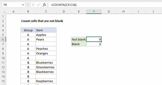 Count cells that are not blank
