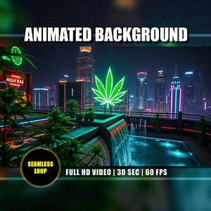 Weed Rooftop Lounge Animated Background, Cannabis Neon Cityscape, Urban Night Scene, Mari Juana Vtuber Twitch Youtube Stream HD Loop Video - Etsy