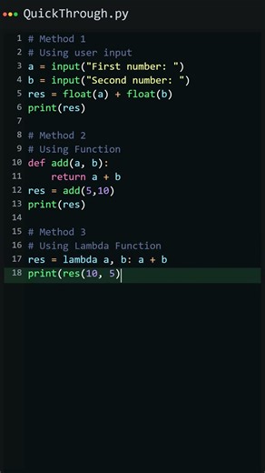 5 Ways to Add Two Numbers in Python! 🐍🔥 #Shorts #python