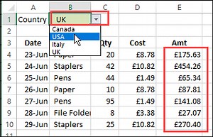 Auto Change Excel Currency Symbol for Selected Country