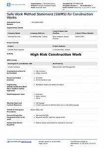 Safe Work Method Statement for construction work, sites and industry