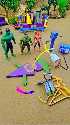 Mini waterpump science project with three arrow shape purple green concrete & mini hand pump tractor