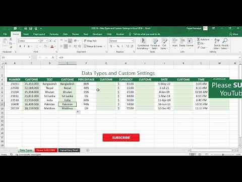 Lesson 16 - Data Types and Custom Settings in Excel 2016