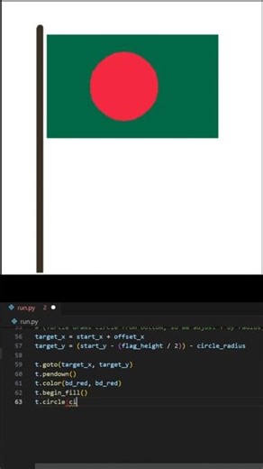 Python Code Drawing the Bangladesh Flag in Real Time 🇧🇩 | Coding Art #shorts