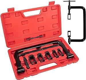 Toolwiz Solid Valve Spring Compressor, 10pcs Spring Compressor Tool with C Clamp, Collect Pusher Adapters, Extension Rods and Lever for Motorcycle, ATV, Car, Small Engine Spring Tool Compressor Kit