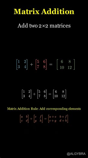 Matrix Addition Explained! How to Add Two 2x2 Matrices Step-by-Step ➕#Algybra