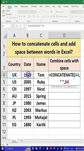 🔗 How to Concatenate Cells and Add Space Between Words in Excel?