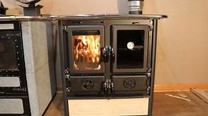 La Nordica Rosetta BII Liberty Cast Iron & Porcelain Enamel Wood Cookstove - Perfect for Small Spaces - Fire Burning Hot keeping us Cozy Warm #kitchen #cookstove #home #appliances #wood #fire #modernliving | Obadiah's Woodstoves and Alternative Energy