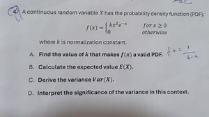 A continuous random variable X has the probability density func... | Filo
