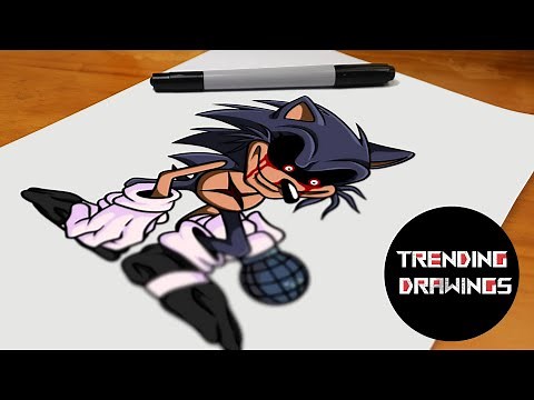 How To Draw FNF MOD Sonic EXE V2.0 - Lord X - Step by Step