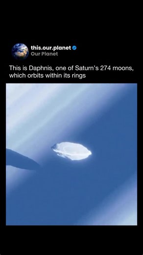 Our Planet on Instagram: "Daphnis is a tiny moon of Saturn that orbits inside the planet’s rings, carving a narrow path known as the Keeler Gap. Only about 8 kilometers wide, Daphnis uses its gravity to disturb nearby ring particles as it moves, creating vertical waves and ripples that can rise several kilometers high. Its shadow, captured by the Cassini spacecraft, makes these invisible structures easier to see. Despite common claims, Saturn does not have hundreds of confirmed moons. The curren