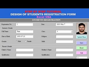 Student Registration UserForm | Add Data | Reset | Exit | Search | Update | Delete |