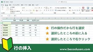Excelで行を増やす（追加する）には［行の挿入］