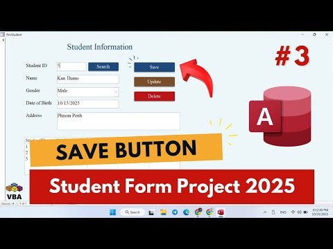 Microsoft Access Save Button Code | Student Form VBA Tutorial (No Voice) 2025