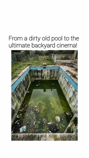 @user_missinng on Instagram: "The post showcases a 26-second time-lapse video of renovating a derelict, algae-filled swimming pool into a sunken outdoor cinema, featuring white-painted walls, teak decking, modular grey sofas, fairy lights, and a rear-projection screen for evening films. Posted on 2 January 2026 by @dian_arifiya , a casual content sharer, it rapidly amassed 3.9 million views and 28,000 likes, likely amplified by its origin as an Instagram reel from @clurexa , tapping into viral t