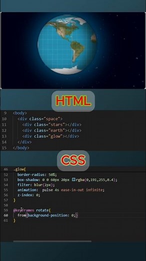 Rotating Earth Animation using HTML & CSS 🌎✨ | 3D Globe Effect #CSS #Animation #Shorts