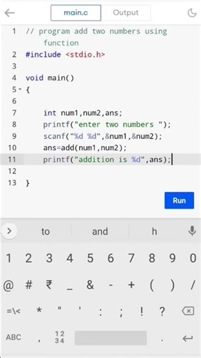 WAP Add Two Number With Function | Addition of 2 Numbers using Function: C Program #codeguru0 #yt #c