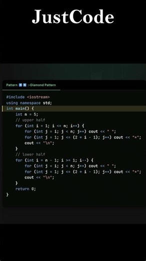 Pattern 14-: Diamond Pattern in C++|Pattern Series|JustCode|#coding #programming