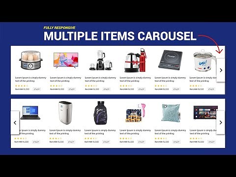 RESPONSIVE MULTIPLE ITEMS CAROUSEL USING HTML, CSS & JAVASCRIPT | MULTIPLE ITEMS SLIDER