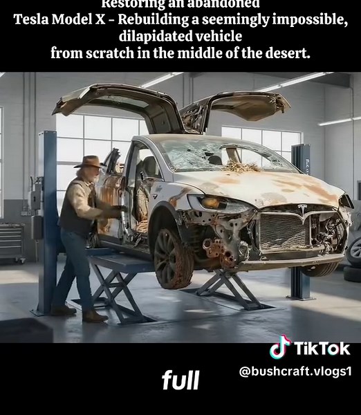 Restoring an abandoned Tesla Model X - Rebuilding a seemingly impossible, dilapidated vehicle from scratch in the middle of the desert.#build #repair #restortation #harvesting #garden