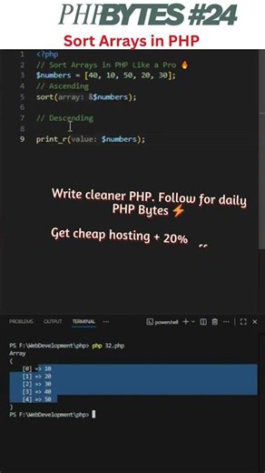Sort Arrays in PHP Like a Pro 🔥 | PHP Bytes #24 #php #coding #phpbytes