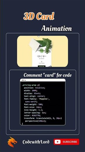 3D Card Hover Animation Using HTML & CSS | Modern UI Card Design Tutorial
