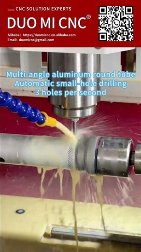 Multi-angle automatic drilling for aluminum round tubes, 3 holes per second. #machine #cnc #cncmill