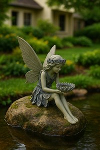 Sitting Fairy Garden Statue: Resin Flower Bowl, Whimsical Patio Decor - Etsy