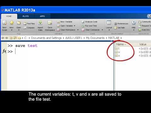 Using the save and load functions in MATLAB to save and load variables in the workspace.
