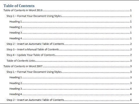 Create a Table of Contents in a Word Document