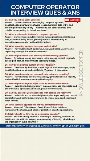 Computer Operator Interview Questions and Answers | Computer Operator Job Interview