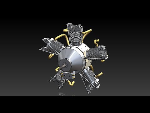 5 cylinder radial engine animation video